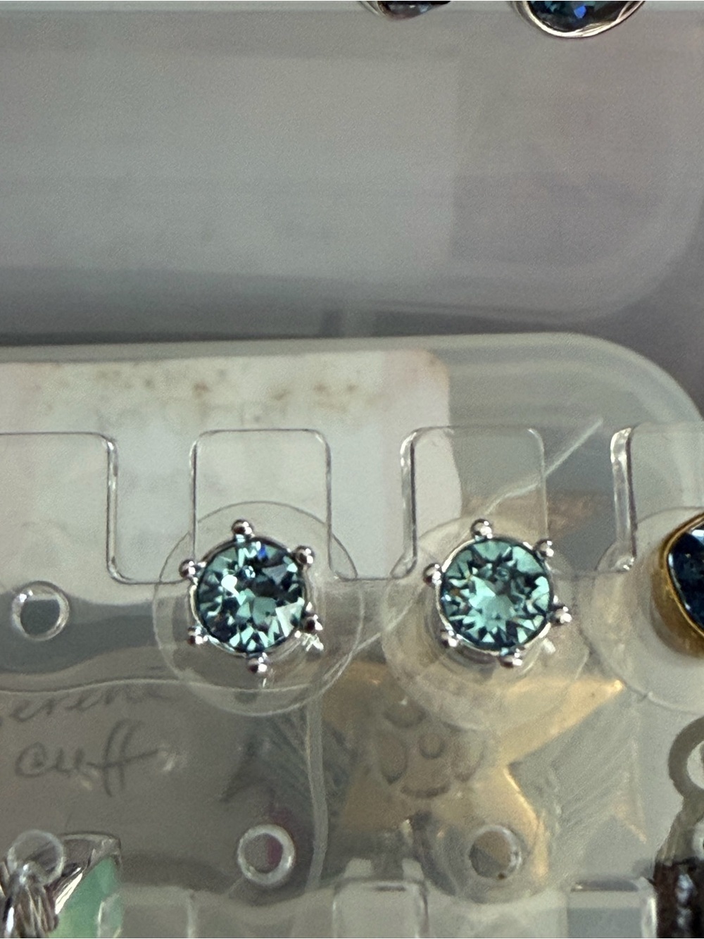 Silver Aquamarine Crystal Stud Earrings - Women Jewelry